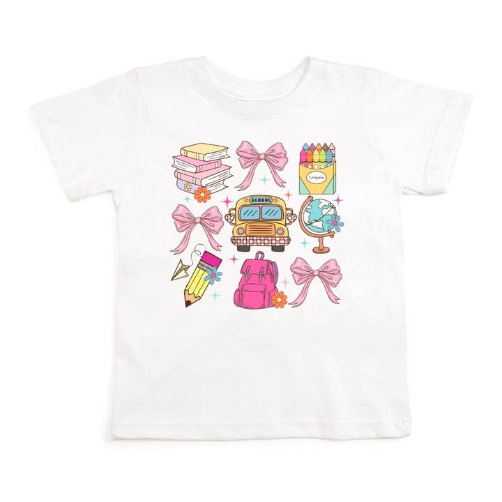 Sweet Wink - Wholesale Screen Printed T-Shirt - Kids - Coquette School Doodle Short Sleeve T-Shirt - Girls Clothes