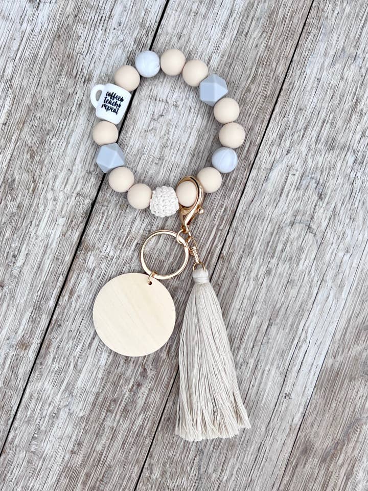 “COFFEE, TEACH, REPEAT” Silicone Beads Wristlet Blank for wholesale by KW Custom Creations
