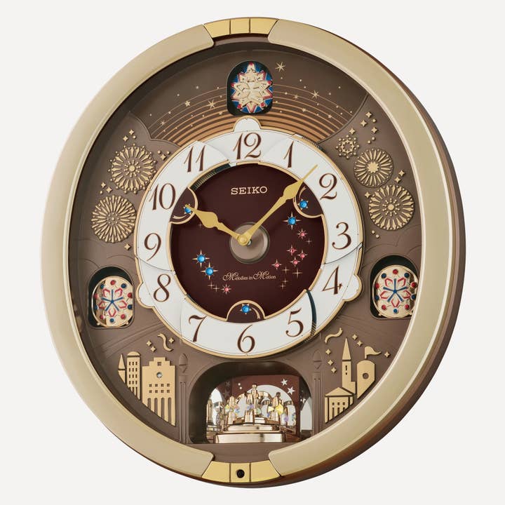 NEW 2026! Golden Tones & Tunes Melodies in Motion QXM620GRH for wholesale by Seiko Clocks USA