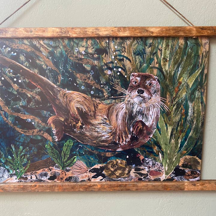 A3 Otter in the seaweed art print for wholesale by Clare O’Neill Artworks