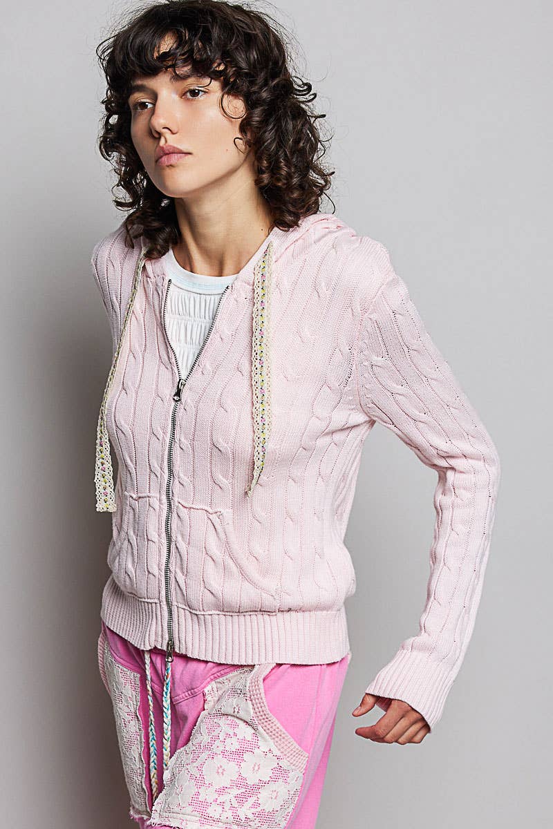 Pol Clothing - Wholesale Hoodie - Women's - Full Sleeve Solid Acrylic Sweater Hoodie Zip Up Knit Top1