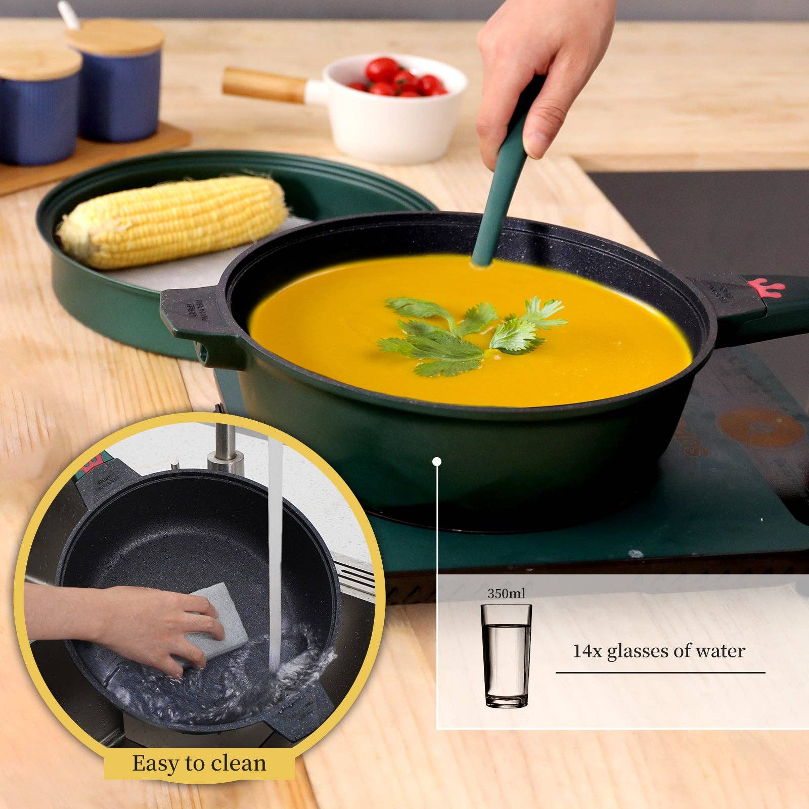Tiborang - Vente Marmites - Poêle wok multifonction 8 en 1 antiadhésive verte de 11 po de Tiborang7