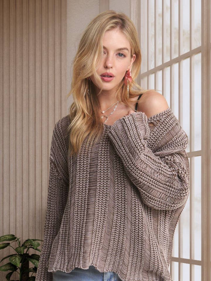 ADORA LA - Vendita all'ingrosso Maglione tricot - Donna - CESW3703 - MAGLIONE INVECCHIATO CON LAVAGGIO MINERALE0