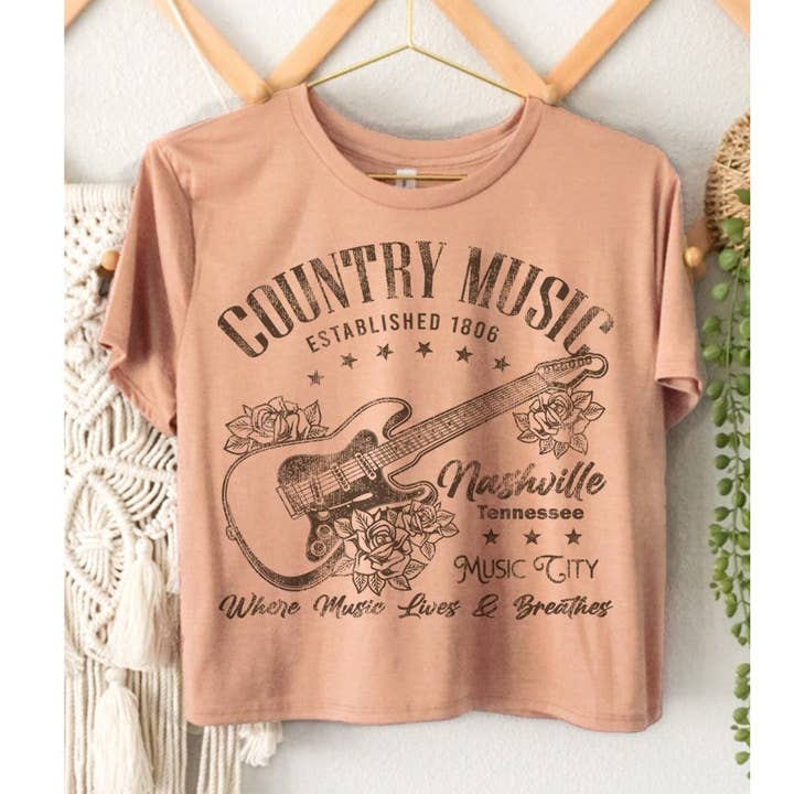 COUNTRY MUSIC GRAPHIC CROP TOP for wholesale by HRTandLUV