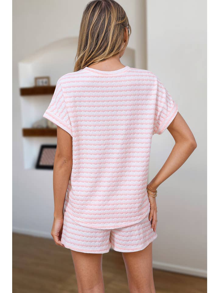 Aapparella - Wholesale Lounge Set - Women's - Stripe Knitted Top and Drawstring Shorts Set | S-XL