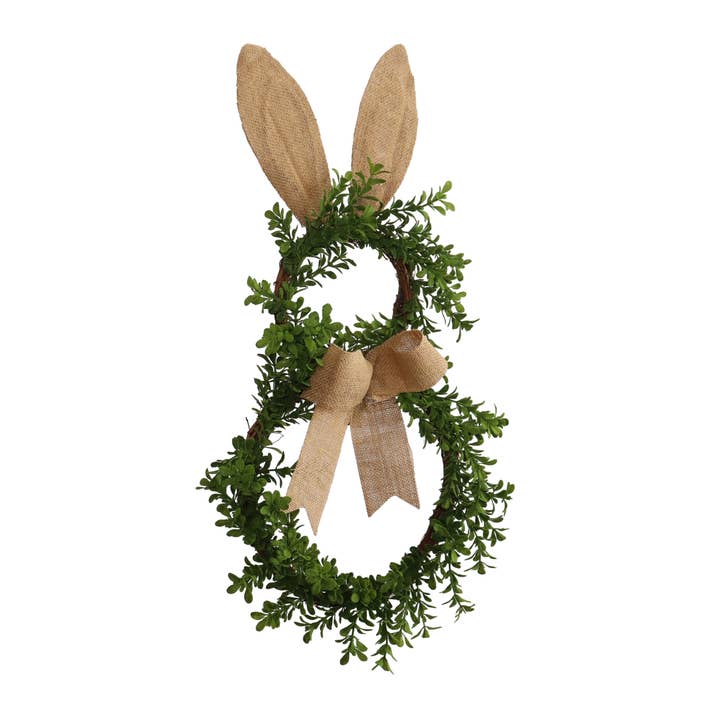 Transpac - Wholesale Wreath - SALE Transpac Greenery Bunny With Burlap Bow Wreath Easter