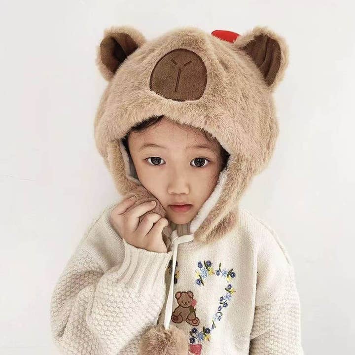 Bonnet d'hiver pour enfants avec cache-oreilles, design mignon de capybara en peluche, épais et chaud. pour la vente par MoodGold