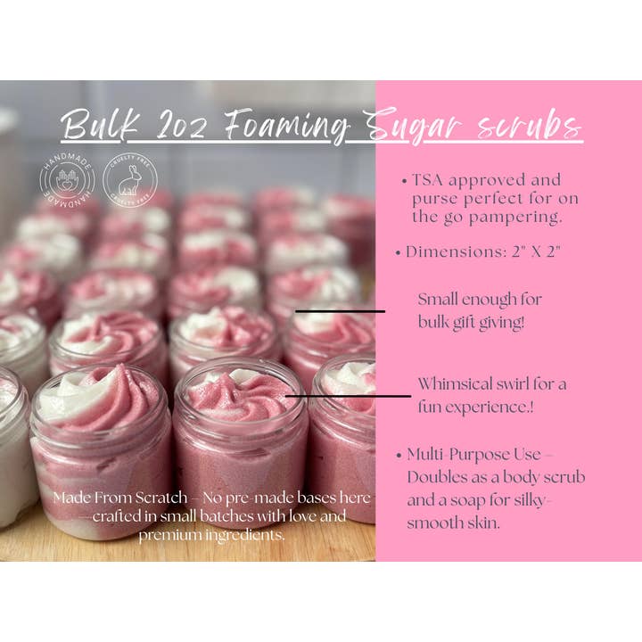 eScentually Yours - Wholesale Body Scrub/Exfoliant - Foaming Sugar Scrub 2 oz Travel Size - Custom Labeling6