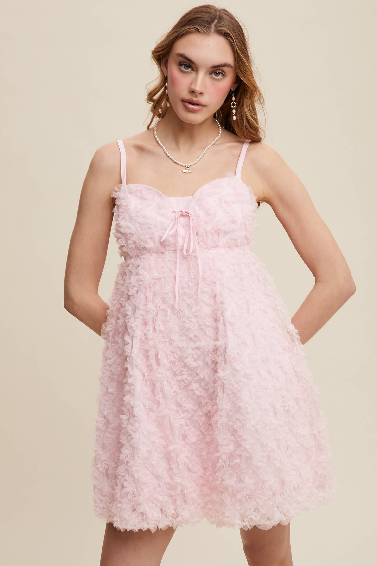 Listicle - Wholesale Dress - Women's - Fluffy Mesh Lace Layered Mini Dress28