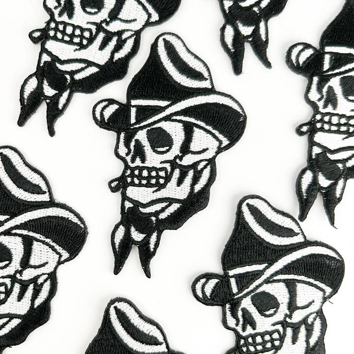 Field Trip Threads - Wholesale Patch - Smoking Cowboy Skull Embroidered Iron On Patch Western Biker3