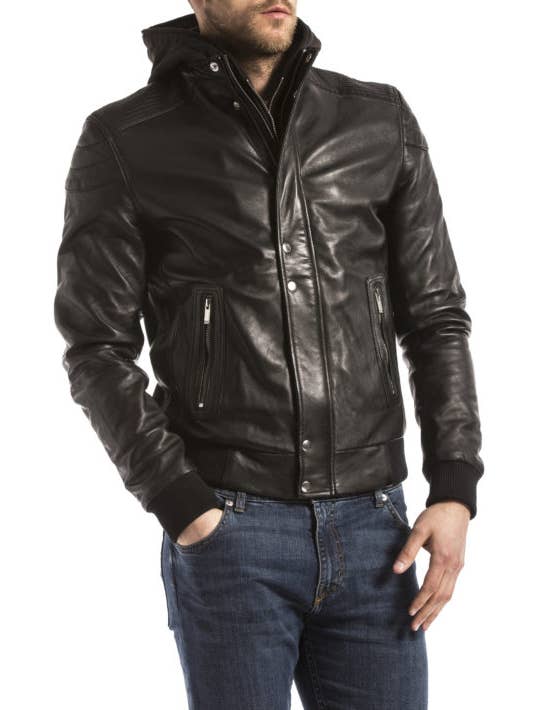 Herrjacka i äkta läder med avtagbar huva - MAROS för wholesale av Blue Wellford