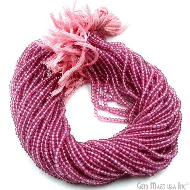 Perline Rondelle in tormalina rosa, filo di pietre preziose da 12,7 cm, 3-4 mm per la vendita all'ingrosso da parte di GemMartUSA