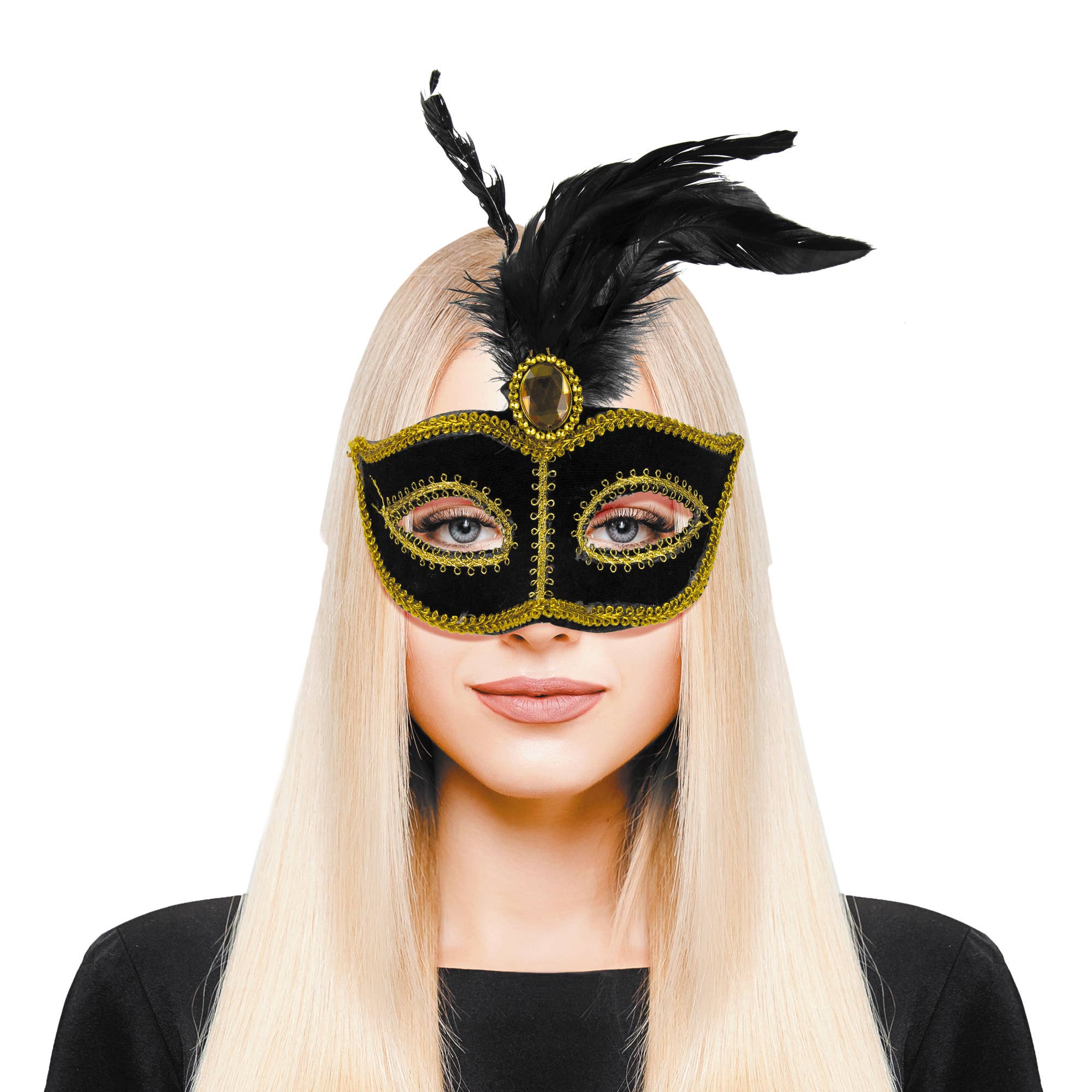 Party Pro – wholesale Costume – Unisex – BLACK MASK WITH FEATHERS2