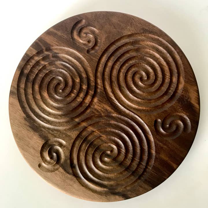 7.5" Triskelion Wooden Labyrinth, Handcrafted in Solid Wood for wholesale by Wooden Contraptions
