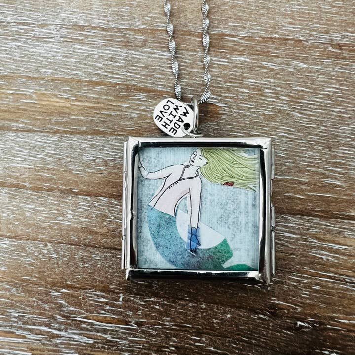 Mini Art Collage Pendant Necklace- Mermaid for wholesale by Keely Siebenthal Art & Designs