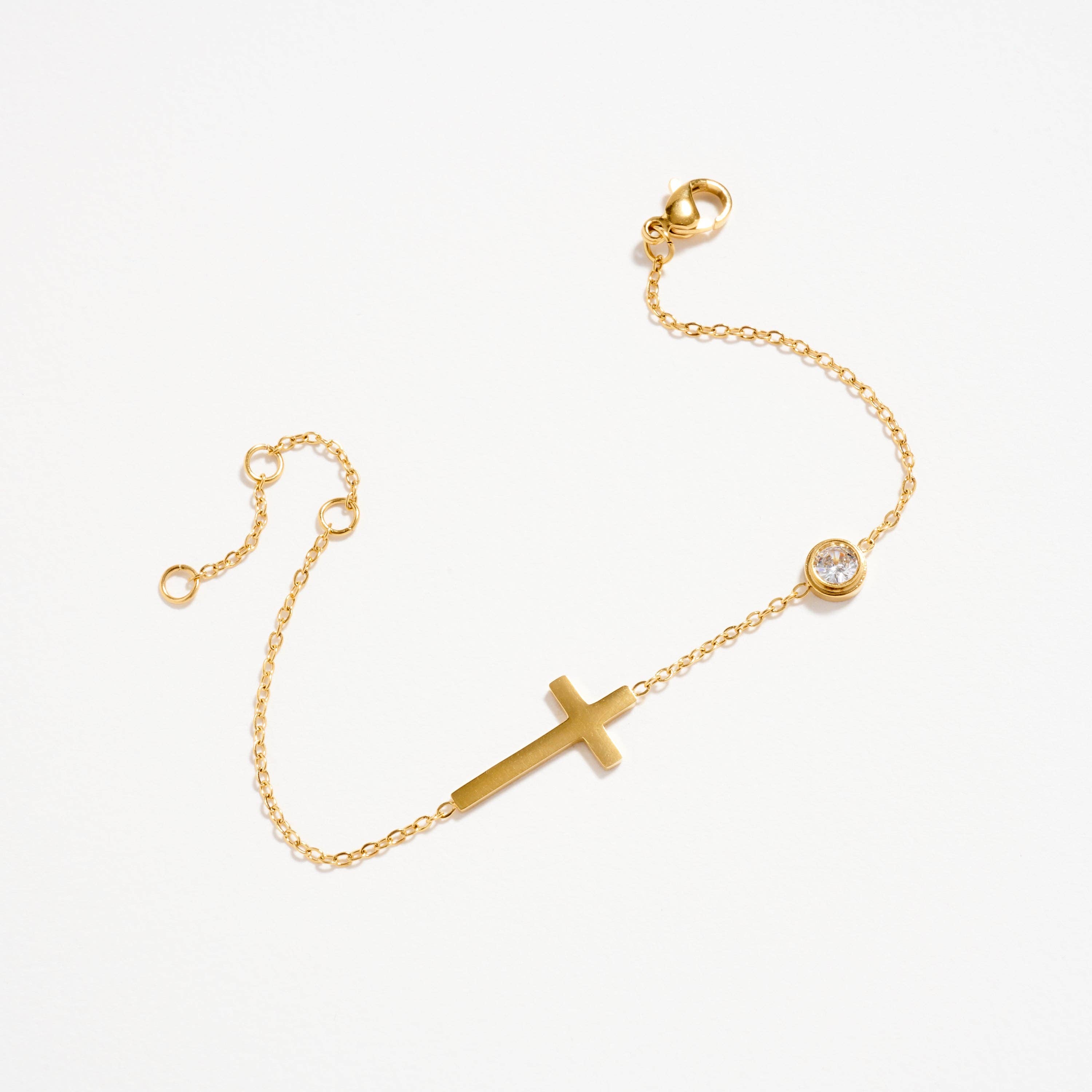 GD Gold-Tone Cross Bracelet with CZ Accent – Dainty Adjustable Faith Bracelet for wholesale on Faire0
