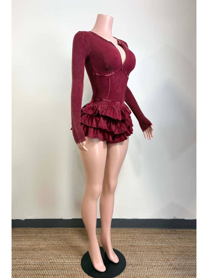 Dalia Studio - Wholesale Romper - Women's - MINERAL WASH ZIP UP TIERED BOTTOM ROMPER8