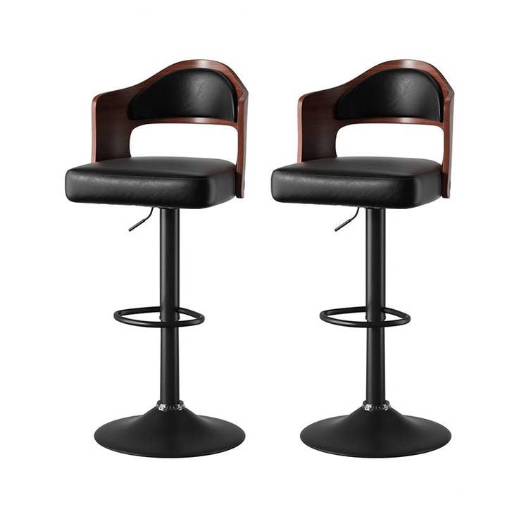 BlakOutlet - Wholesale Stool - Set of 2 Wooden Barstools PU Leather Upholstered Bar Chairs