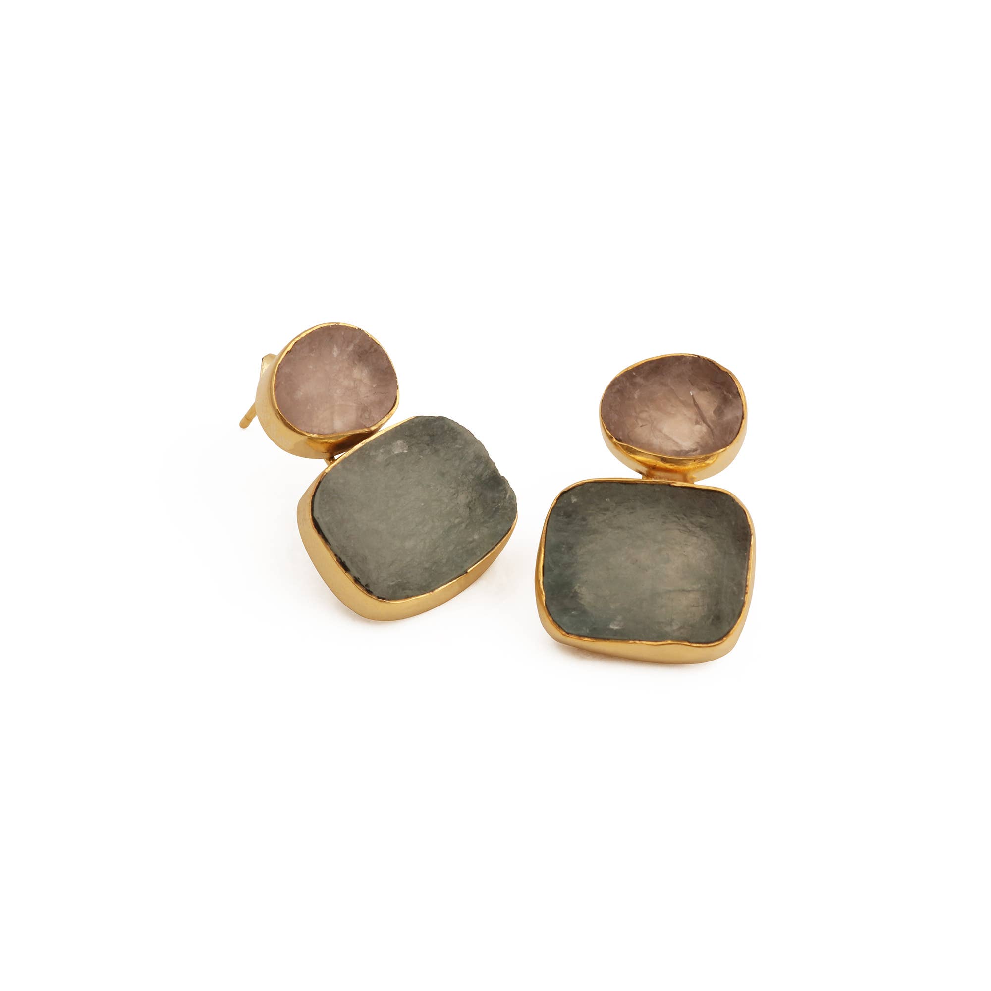 El Joyero - Wholesale Stud/Post Earrings - Aquamarine & Rose Quartz Raw Dual Birthstone Stud Earrings2
