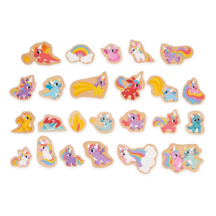 Wooden Unicorns & Dragons Magnets Set for wholesale by Janod