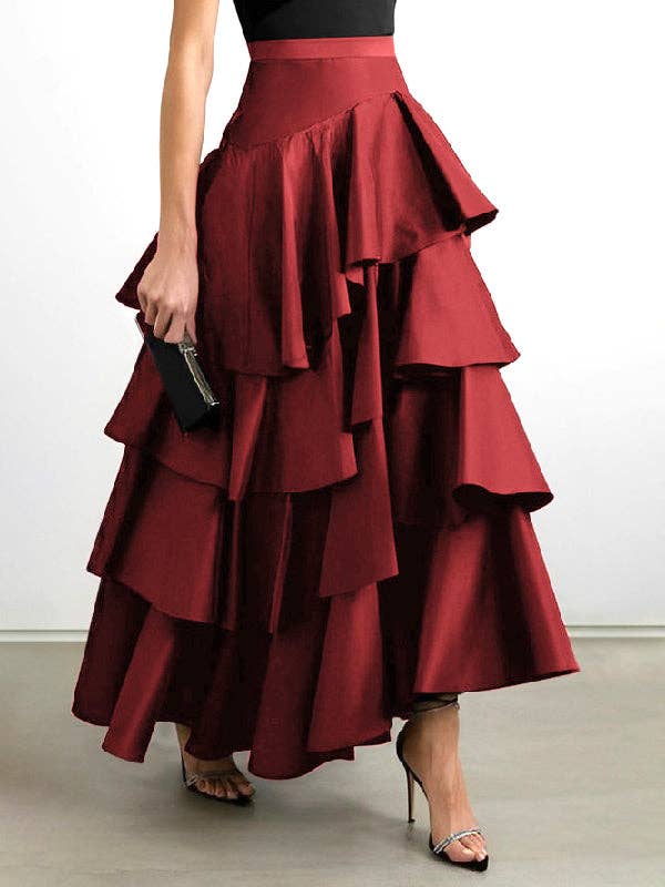 UZ Wholesale Store - Venta al por mayor Falda - Mujer - Elegante falda en forma de A con volantes y cintura alta de color liso4