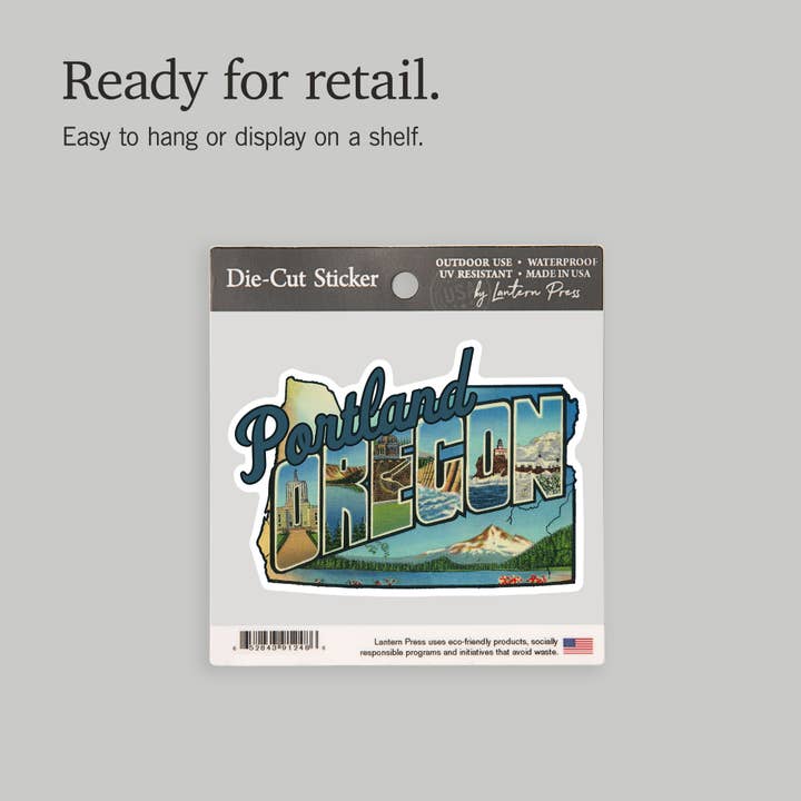 Lantern Press - Wholesale Sticker - Vinyl Sticker Portland, Oregon, Oregon Greetings Large Le6