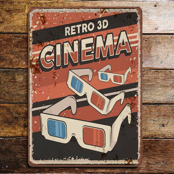 retro 3D Cinema Metal Wall Sign Plaque for wholesale by The British Metal Signs Company