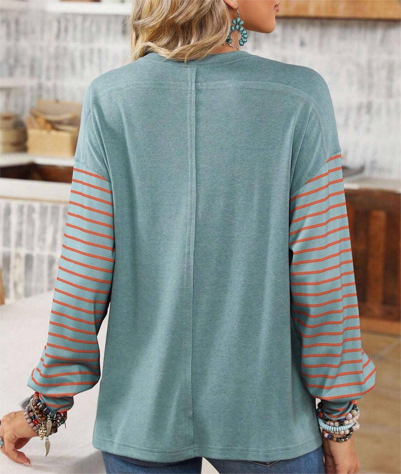 Rosa Clothing - Wholesale Tunic - Women's - Colorblocked sloucy striped long-sleeved top16