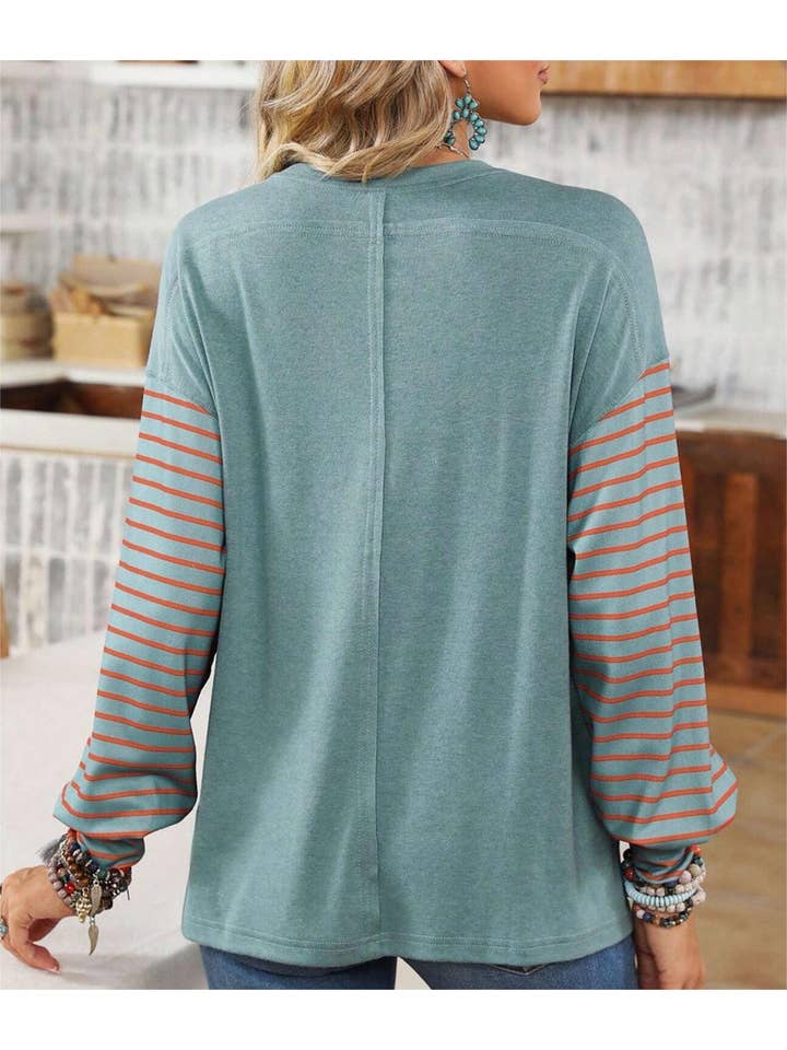 Rosa Clothing - Wholesale Tunic - Women's - Colorblocked sloucy striped long-sleeved top16