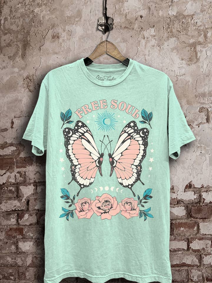 Free Soul Butterfly Graphic Top for wholesale by Lotus Fashion Collection