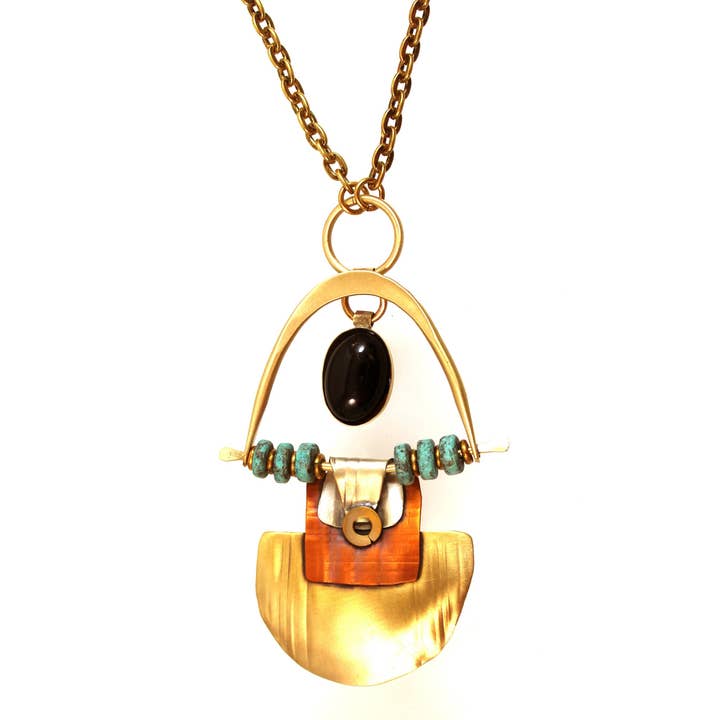 Collier Swing and Sway en argent sterling et onyx en laiton pour la vente par Whitney Designs Ltd.