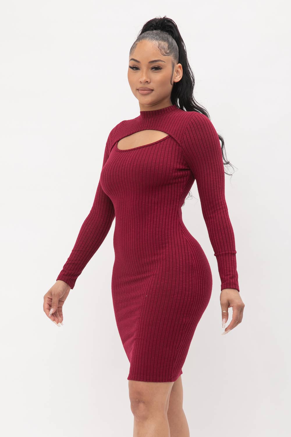 Julia by LoveJ – Großhandel Kleid – Damen – Midikleid im Pullover-Stil mit Stehkragen13