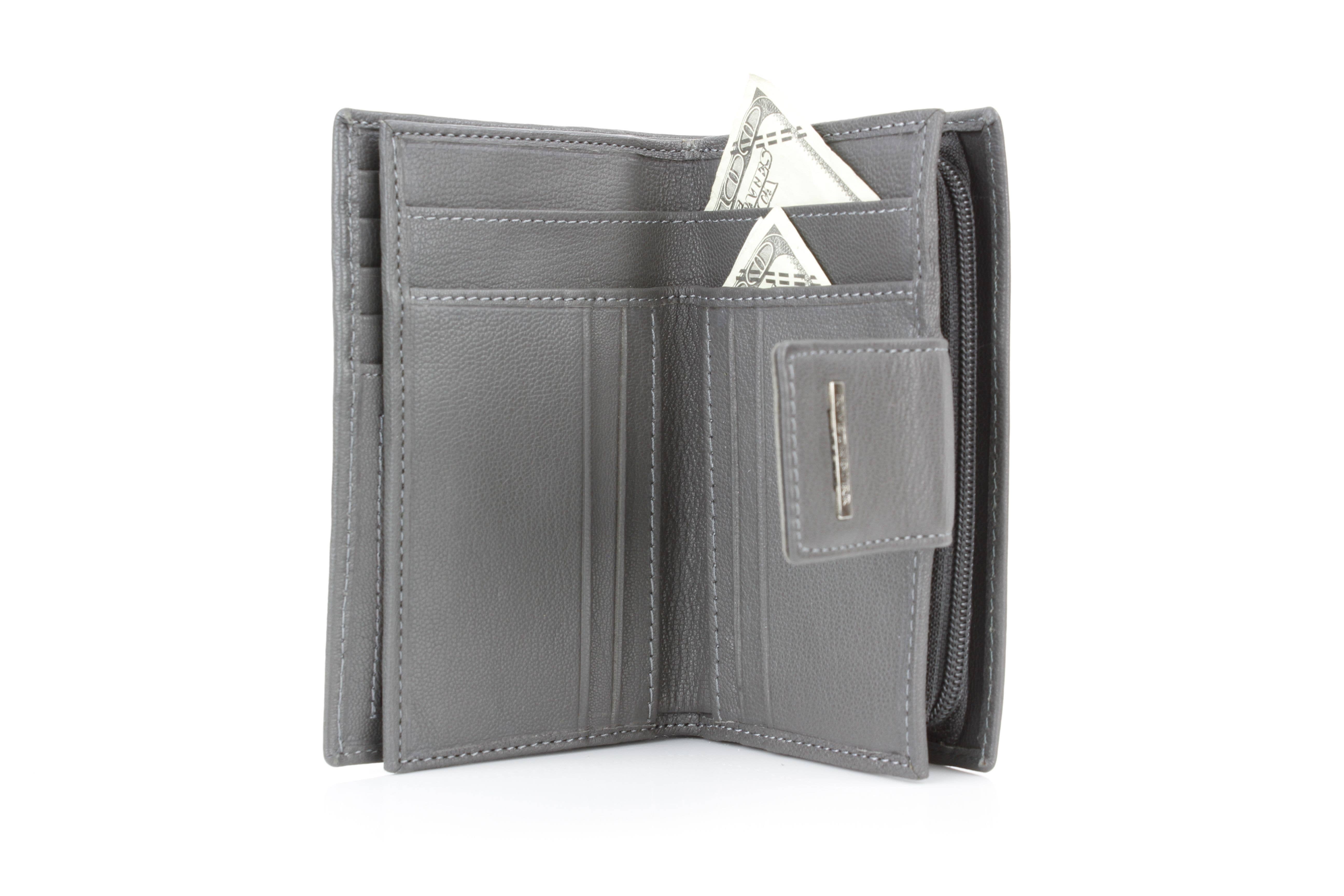 Leather Impressions Inc - Wholesale Wallet - Women's - Snap Leather Clutch Wallet | Zip Pocket RB LW 21 100112