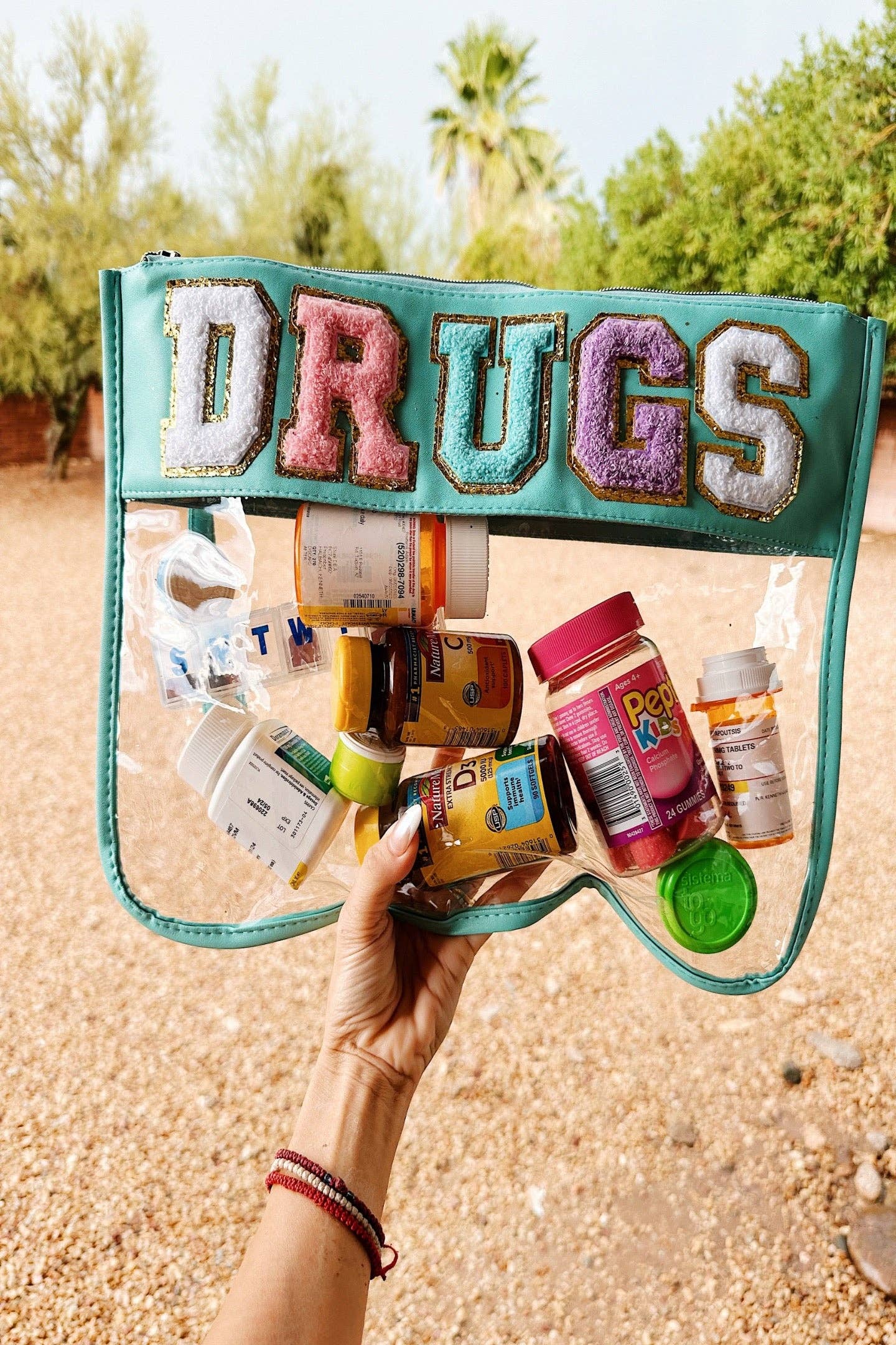 Zona Junkie - Wholesale Pouch - Women's - Chenille Letter Clear Organizer Bag - Extra Large