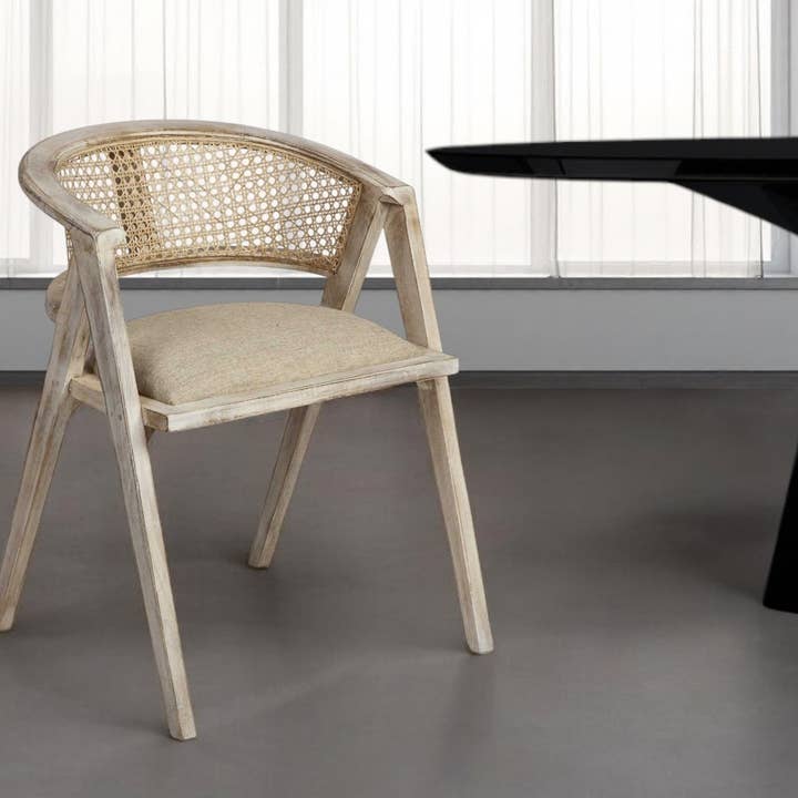 HomeRoots - Wholesale Chair - Beige And Gray Upholstered Curved Back Dining Arm Chair0