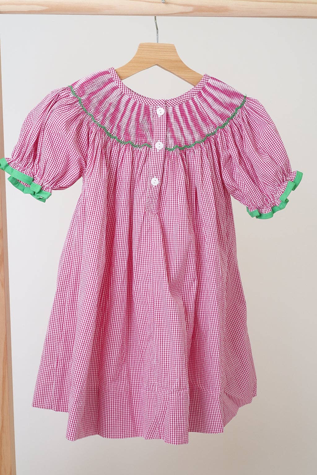 Mom & Co. - Wholesale Dress - Kids - Pink christmas joy hand smocked gingham dress4