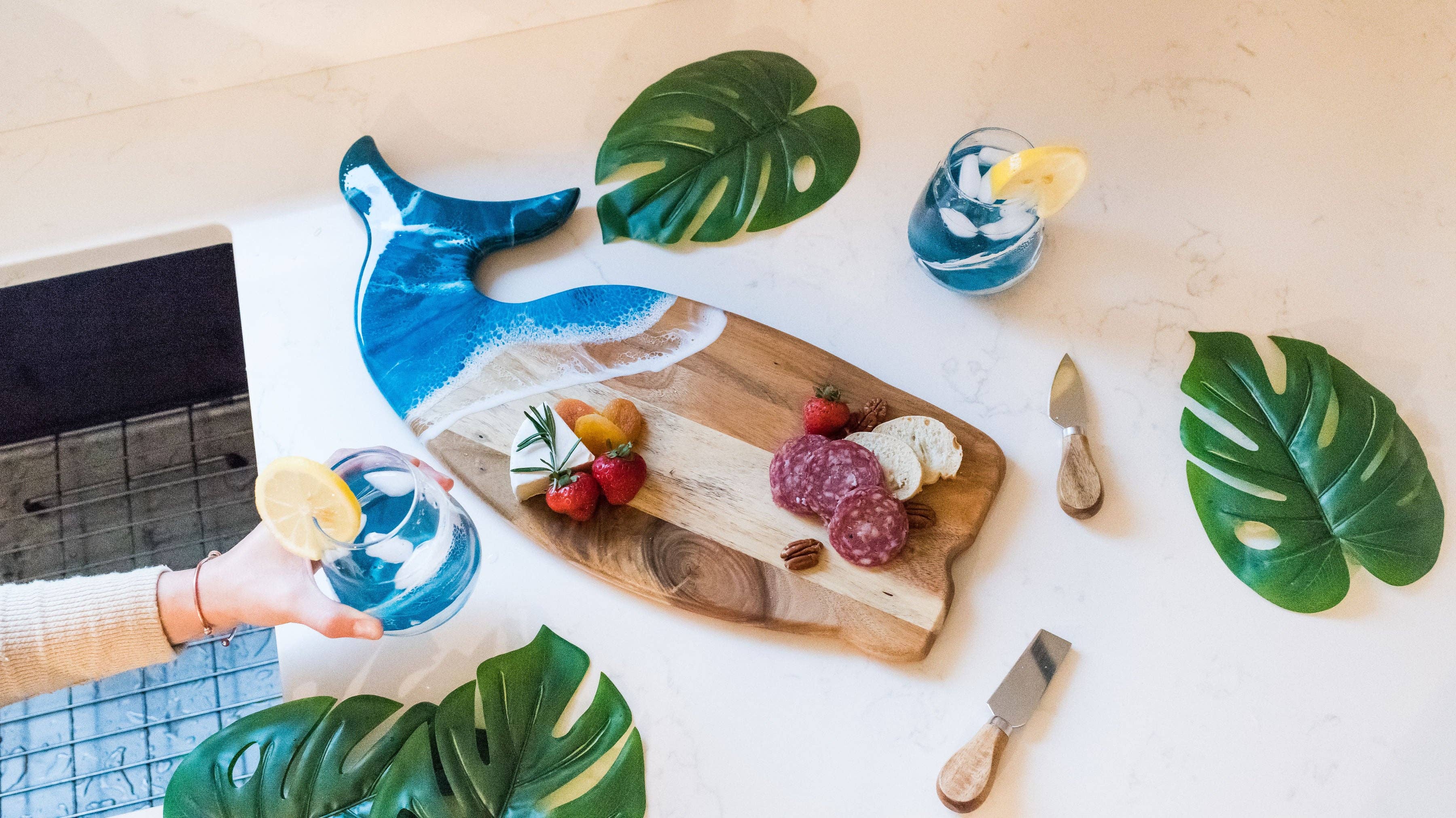 Lynn & Liana Designs - Wholesale Cheese Board - Resin Whale Charcuterie Board with ocean waves - NO TARIFFS!0