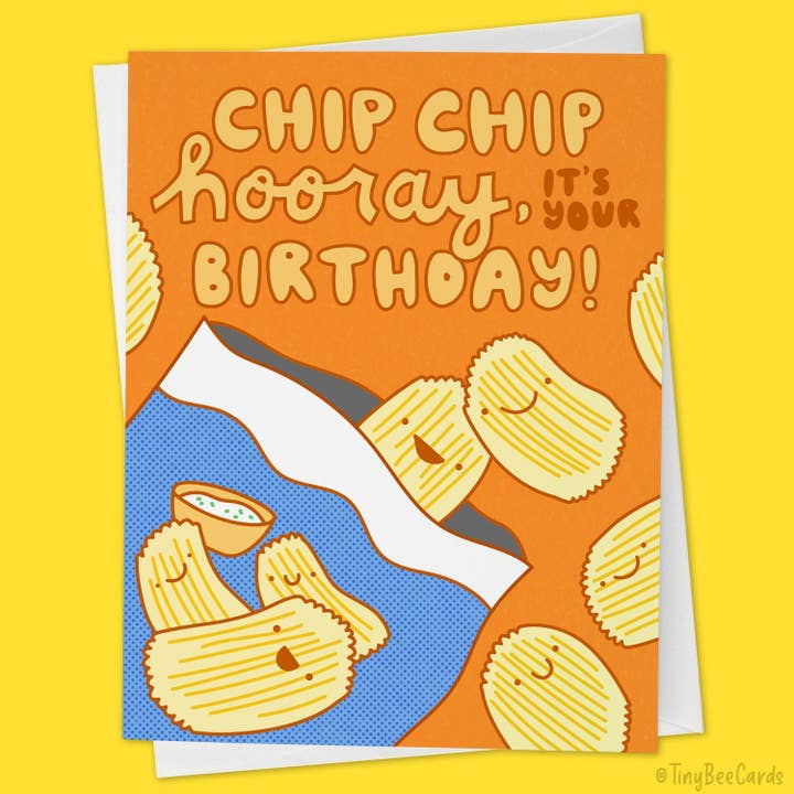 Biglietto di compleanno Potato Chips Foodie «Chip Chip Hooray» per la vendita all'ingrosso da parte di Tiny Bee Cards