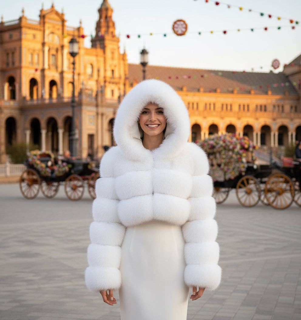 EMMA WU DESIGN – wholesale Fur/faux fur coat – Women's – EMMA WU SELECTION Short long-sleeve faux fur coat with hood14