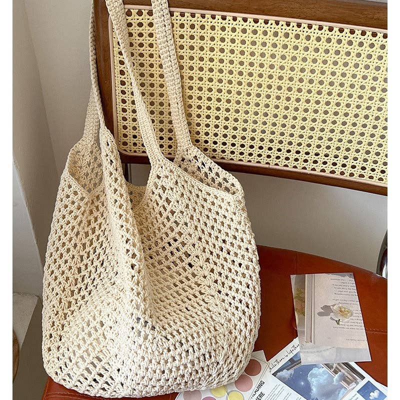 Dipped Shop - Wholesale Beach Bag - Solid Color Hollow Out Simple Beach Shoulder Bag DPB17248