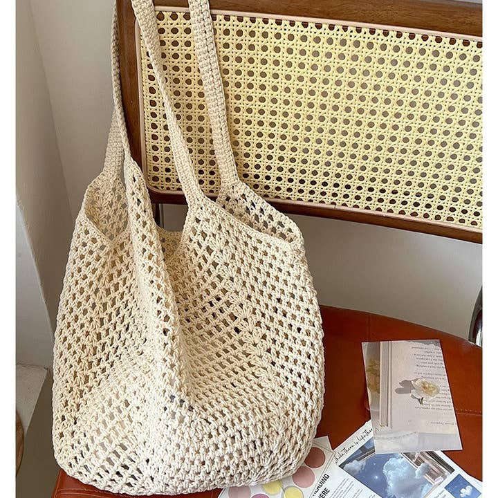 Dipped Shop - Wholesale Beach Bag - Solid Color Hollow Out Simple Beach Shoulder Bag DPB17248