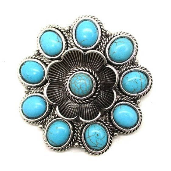 WESTERN SQUASH BLOSSOM TURQUOISE HAT PIN for wholesale by Snowing West