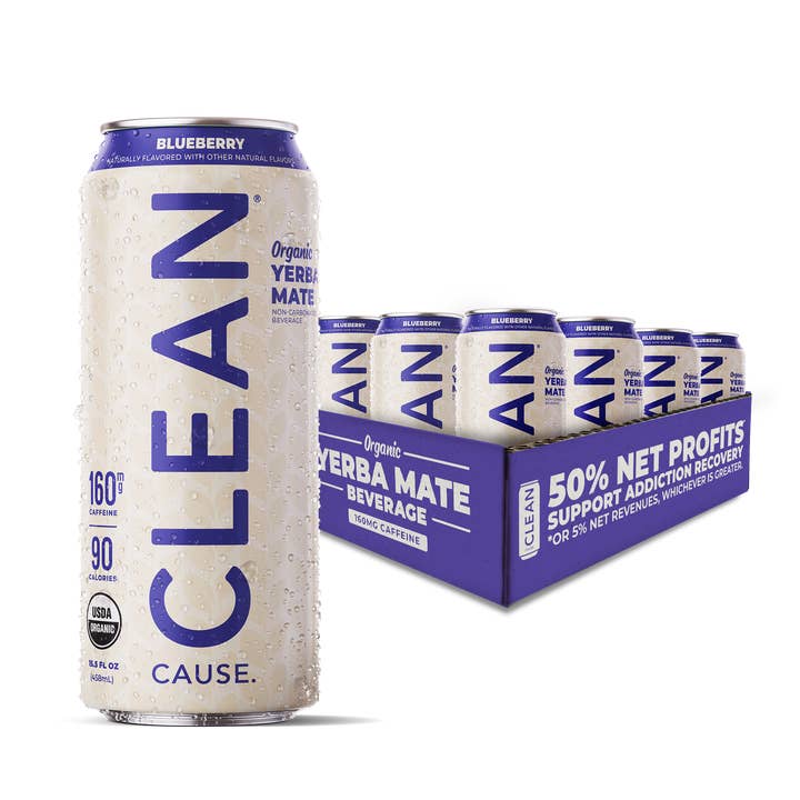 CLEAN Cause - Wholesale Iced Tea - Blueberry Non-Carbonated Yerba Mate Tea Drink - 12 Pack