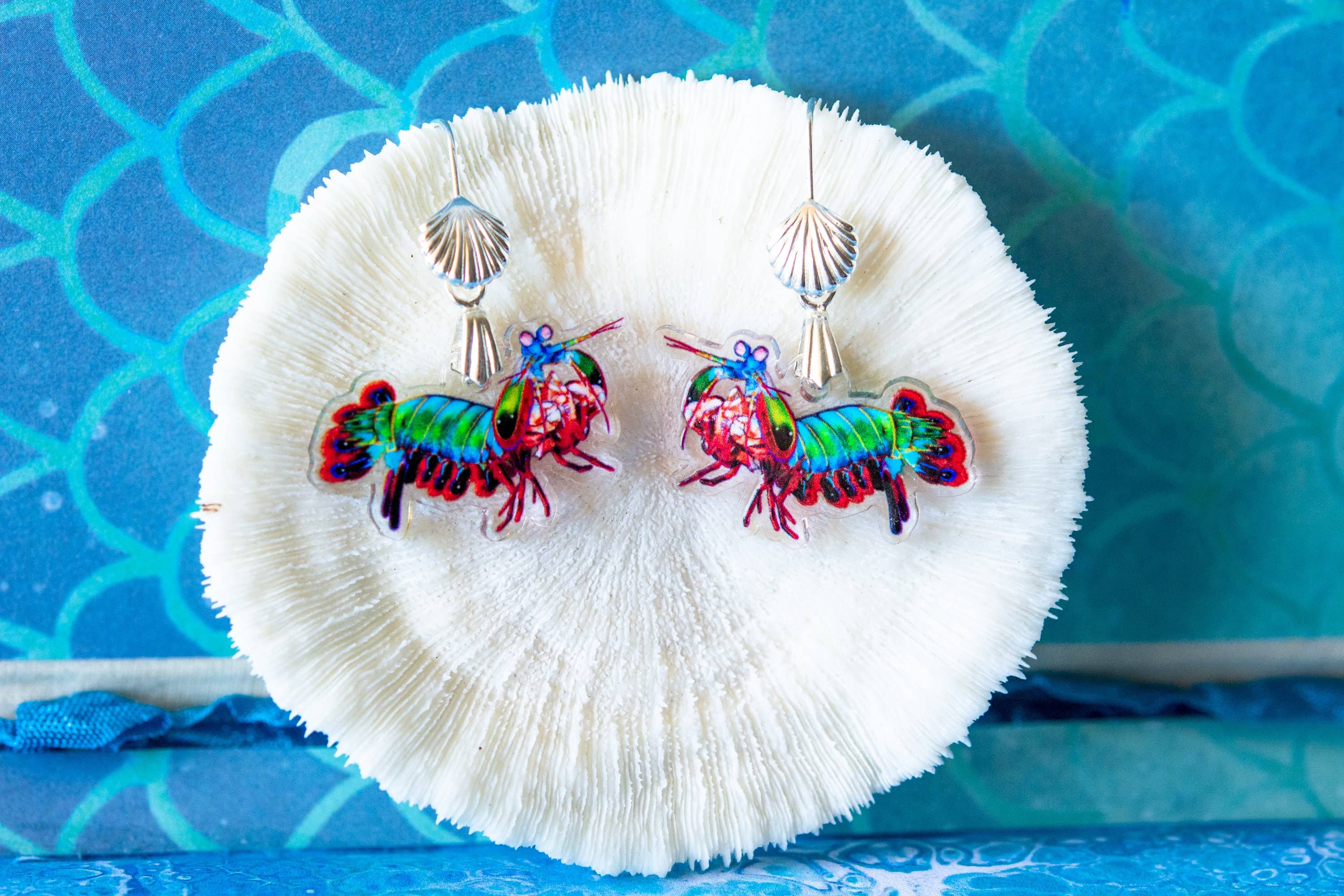 The Slug And Kraken - Wholesale Dangle Earrings - RECYCLED- Peacock mantis shrimp Statement Earrings, Necklace4