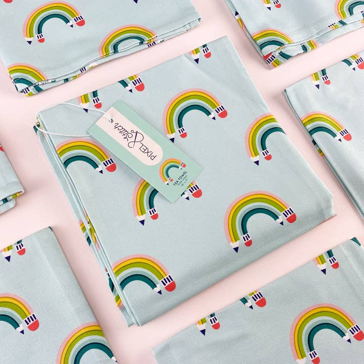 Rainbow Pencil Cotton Twill Tea Towel for wholesale by Midwestmod | Pixel + Stitch