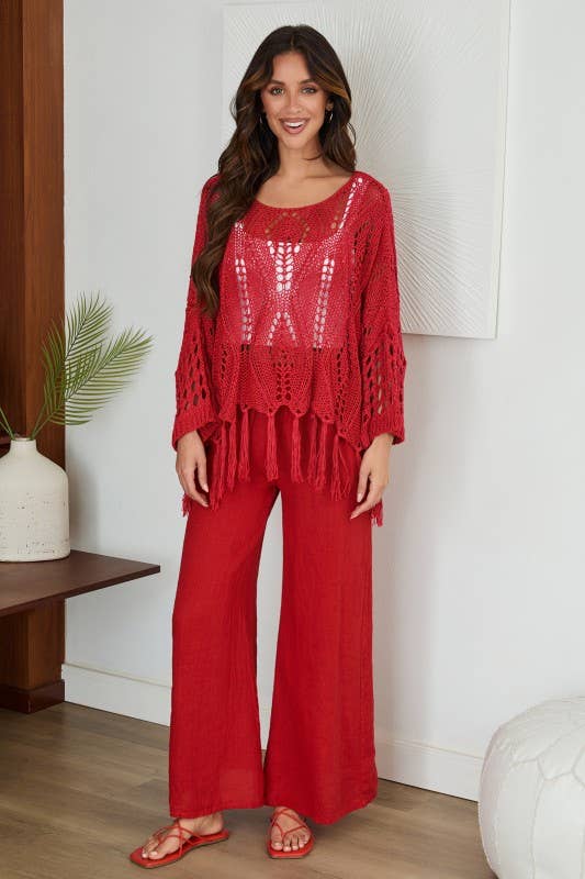 VENTI6 – Großhandel Poncho – Damen – SCHULTERFREIES HÄKEL-TASSEL-PONCHO-COVER-UP (72063)3