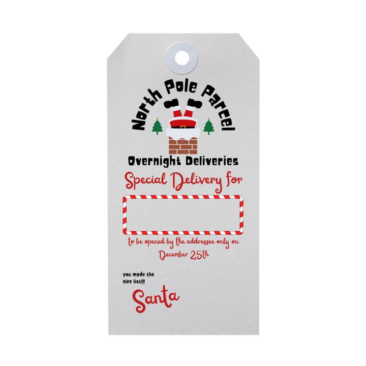 North Pole Parcel Service Holiday Gift Tags in 3 Tag Sizes for wholesale by Amaryllis Park