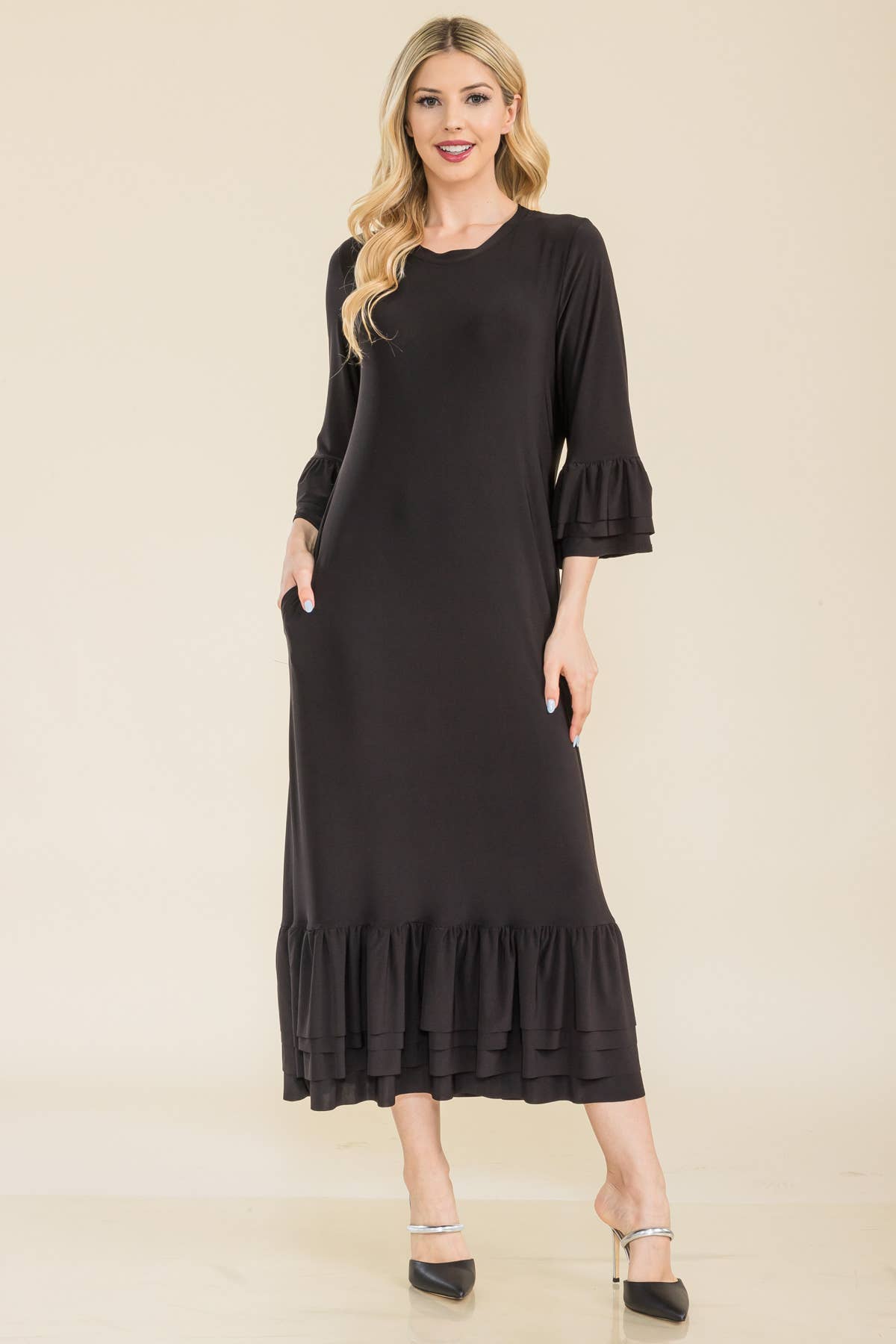 Celeste Clothing – Vestido - Mulher por atacado – VESTIDO MODESTO TAMANHO PLUS COM MANGAS DE SINO EM CAMADAS -CD438985