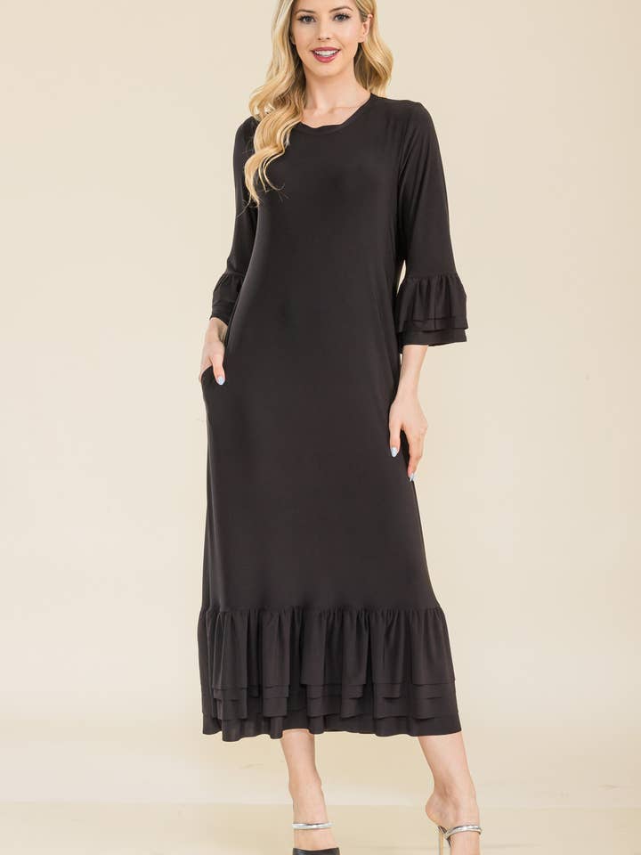 Celeste Clothing – Vestido - Mulher por atacado – VESTIDO MODESTO TAMANHO PLUS COM MANGAS DE SINO EM CAMADAS -CD438985