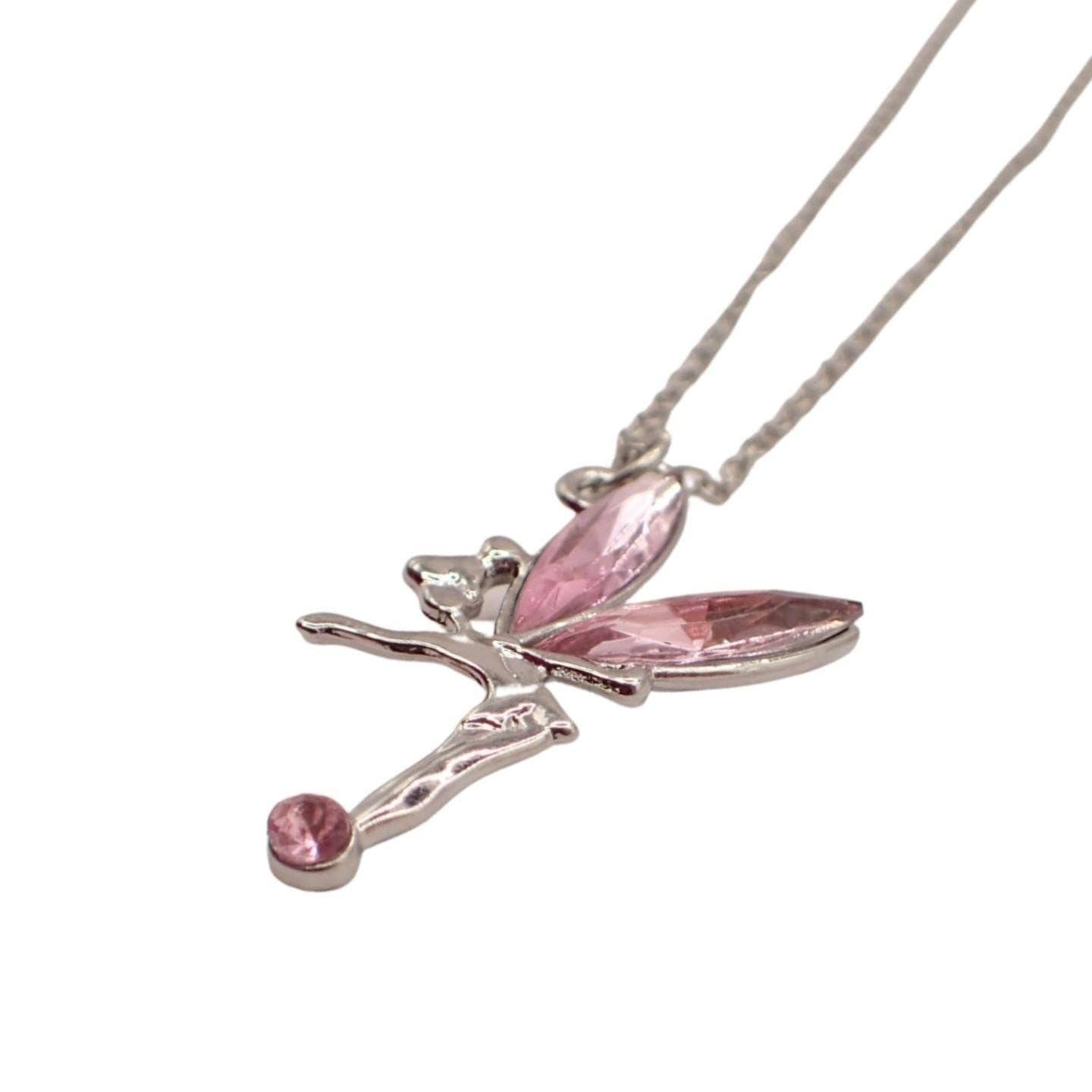 Topkids Accessories - Wholesale Pendant/Charm Necklace - Sparkly Silver Necklace with Coloured Crystal Fairy Pendant For Ladies & Girls, Pretty Shiny Fairy Crystals, Cottagecore, Mystical Jewellery1
